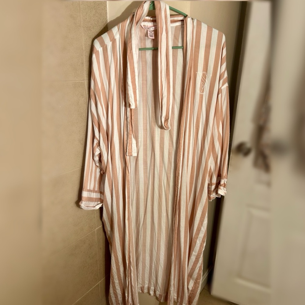Victoria's Secret Tan and White Striped Robe